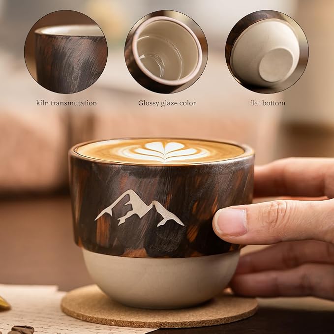 7oz Ceramic Espresso Cup, Modern Handleless Pottery Coffee Mug - Image 3