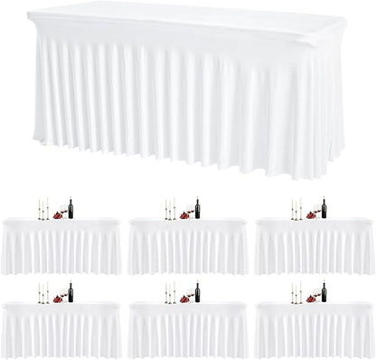 6 Pack White Rectangle Tablecloth 72 Inch with Elastic Skirt - Wrinkle-Resistant Spandex Fitted 6FT Table, Stretchable Table Cover for Wedding Banquet Birthday Party Buffet Restaurant