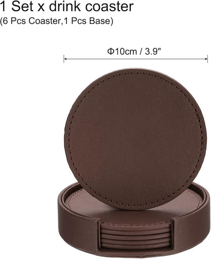 uxcell 1 Set Leather Coasters for Drinks, Drink Coasters - Image 2