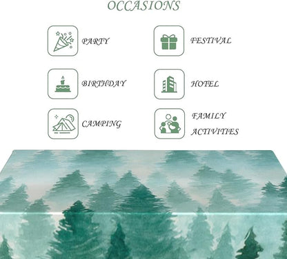 70x140 Inch Nature Rectangular Tablecloth Watercolour Pine Forest Fairyland Table Cloth Waterproof Durable Table Cover for Holiday Picnic Gaming Room BBQ Decor