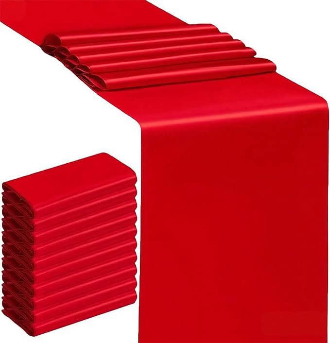 10 Pack Satin Red Table Runners 12 X 108 Inches Wedding Table Runner by SINSSOWL