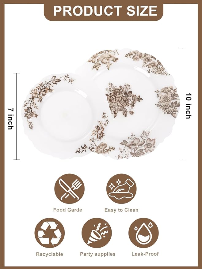 20PCS Brown Plastic Plates - Image 2