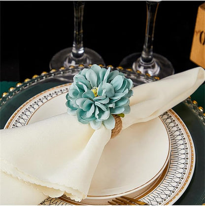 Floral Napkin Rings Set of 6,Rustic Rose Napkin Rings Flower Dinner Napkin Holder for Table Decoration (34#Blue)