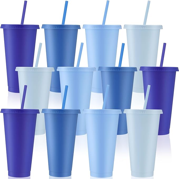 Skylety 12 Pcs Gray Blue Plastic Cups by Skylety