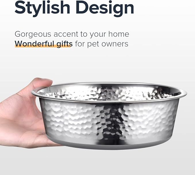 URBUDDIES 2 Pack Hammered Stainless Steel Dog Bowls, 4 Cup, Dishwasher Safe - Image 5