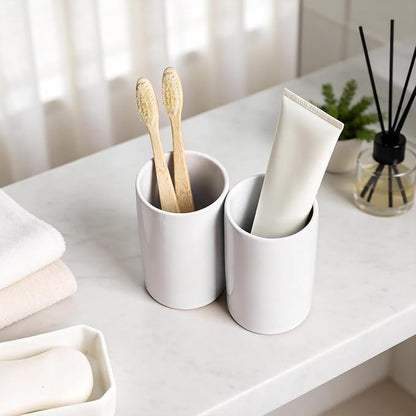 Gaolinci 2 Pcs Simple Solid Color Ceramic Mouthwash Cups, Bathroom Brushing Cup - Image 3
