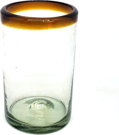 Amber Rim 14 oz Drinking Glasses (set of 6), Recycled Glass, Lead-free, Toxin-Free (Drinking)
