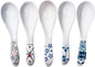 Japanese Style Ceramic Soup Spoons Set of 5, and Painted Porcelain Blue and by Cerficer
