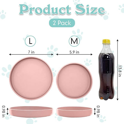 Silicone Cat Food Bowl Shallow Dishes 5.9in Wide Cats Bowls 3 Pcs Kitty Plates Relief Whisker Fatigue Puppy Feeding Bowl for Dry and Wet Food Indoor (Blue + Pink + Green)