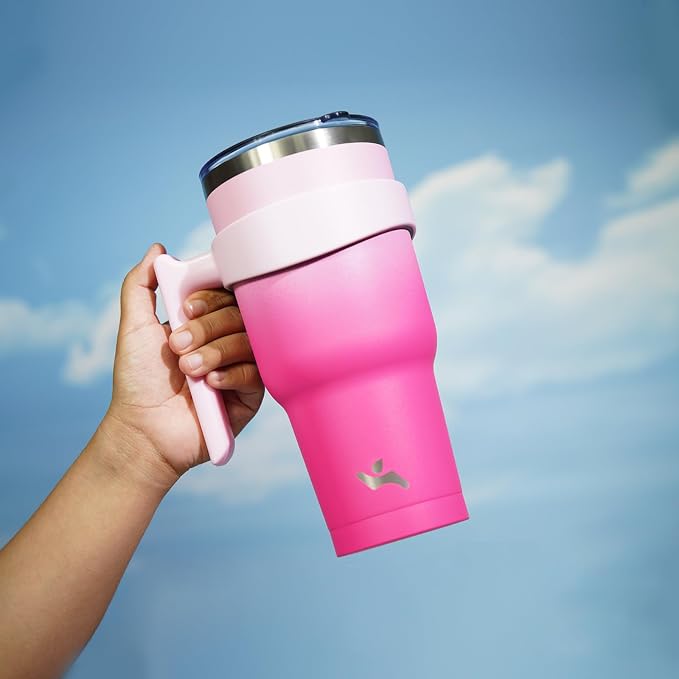 Konokyo 40 oz Tumbler with Handle and Straw, Insulated Travel Mug | Cherry; - Image 5