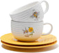 Porcelain Tea Cups and Saucers Set of 2, Honey Bee Pattern Ceramic Tea Cup by Unknown