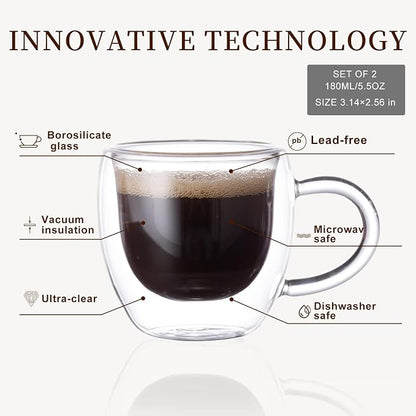 PARACITY Double Wall Glass Espresso Cups and Clear Coffee Mugs, Air-Gap Design - Image 7