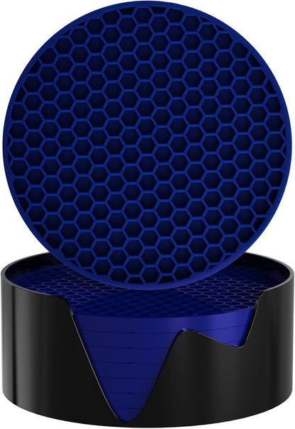 Silicone Coasters [8 Pack] with Holders Drink Coasters, for Hot or Cold Drinks Thickened, Non-Slip, Non-Stick (Blue)