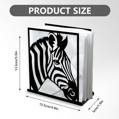 Zebra Decorative Black Metal Napkin Holder for Table, 5.3" x 4.9" x 1.9" Zebra Wild Animal Standing Napkin Holder for Home Kitchen Restaurant Picnic Party Coffee Bar Dining Room