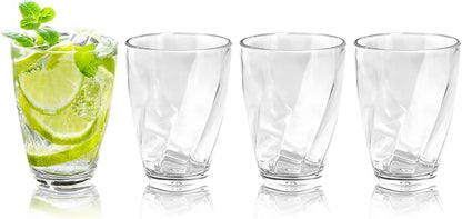 Topsky 12-ounce Plastic Water Tumblers | Set of 4 Transparent Unbreakable Drinking Glasses Clear Acrylic Reusable Juice Wine Cups for Home Picnic Party, Dishwasher Safe, Stackable
