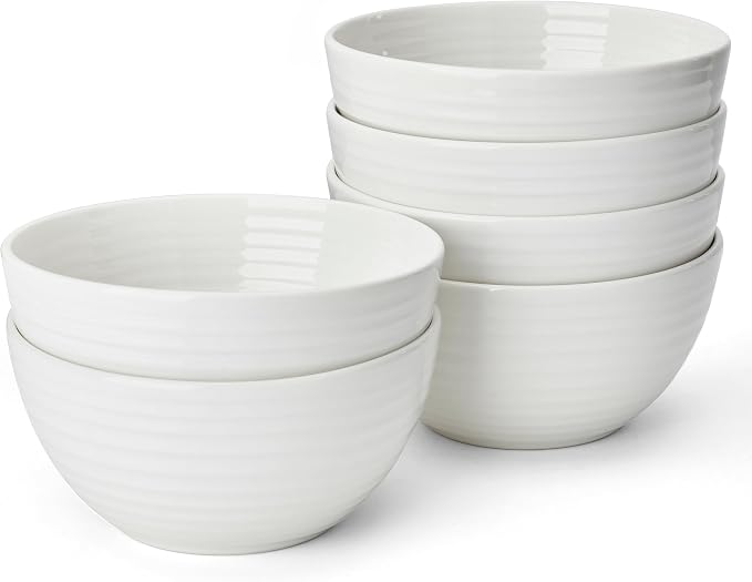 Sweese Ceramic Bowls Set of 6, 18 Oz Texture Ribbed Bowls, Wide Rim Stackable by Sweese