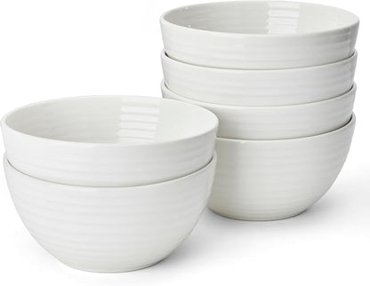Sweese Ceramic Bowls Set of 6, 18 Oz Texture Ribbed Bowls, Wide Rim Stackable by Sweese