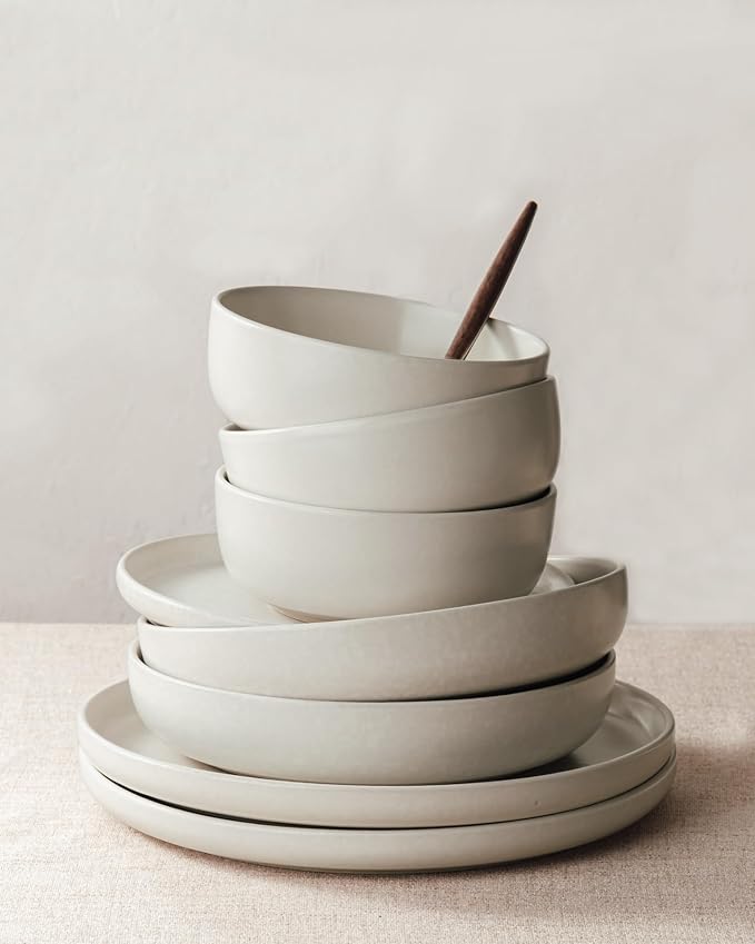 Famiware Milkyway 24-Piece Stoneware Plates and Bowls, Matte Beige White | - Image 6