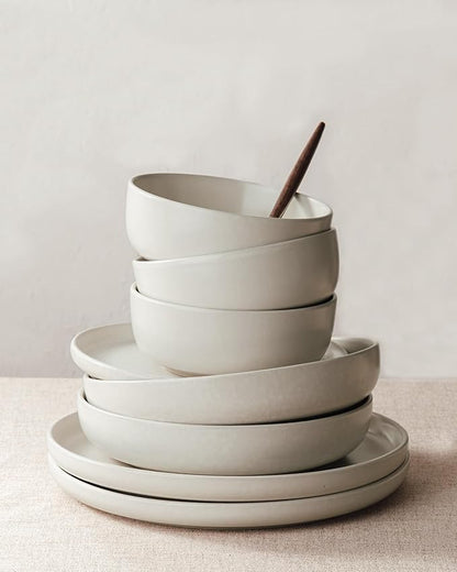 Famiware Milkyway 16-Piece Stoneware Plates and Bowls, Matte Beige White | - Image 7