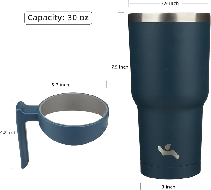 Konokyo 30 oz Tumbler with Handle and Straw, Insulated Travel Mug | Navy Blue; - Image 4