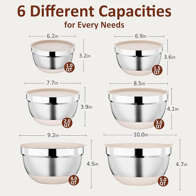 9 Pack Mixing Bowls with Airtight Lids Set, Stainless Steel Mixing Bowls with - Image 2