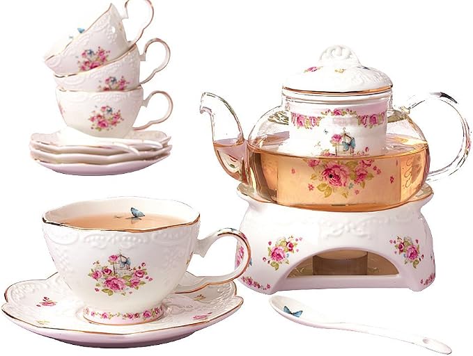 Jusalpha 16pcs Vintage Porcelain Flower Series Tea Set by Jusalpha