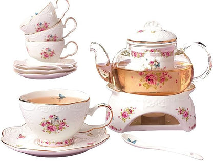 Jusalpha 16pcs Vintage Porcelain Flower Series Tea Set by Jusalpha