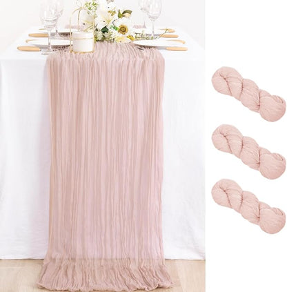 3 Pack Pink Table Runner 10ft Rustic Gauze Cheesecloth Table Decor | by MLMC