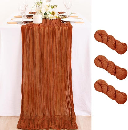 3 Pack Cheesecloth Terracotta Table Runner 10ft Rustic Gauze Decor | by MLMC