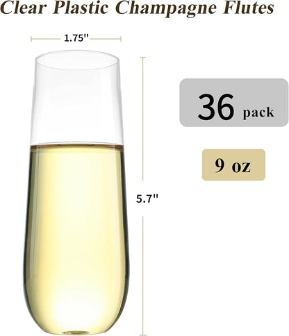 Bestluck 36 Pack 9 oz Clear Stemless Plastic Champagne Flutes | Clear - Image 2