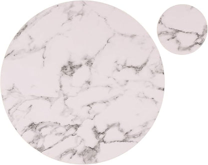 Set of 8 Marble Round Placemats and Coasters, Faux Leather Waterproof Table Mats, Easy to Wipe Off for Kitchen Dining Round Table