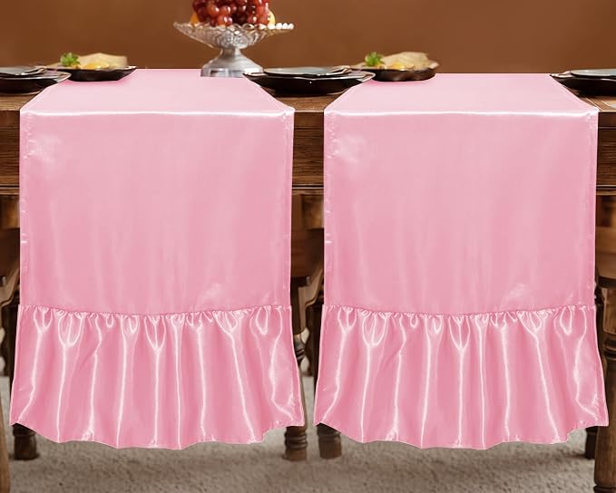 2 Pack Pink Satin Table Runner 12 x 108 Inch | Ruffle Design, Luxurious Dining - Image 3