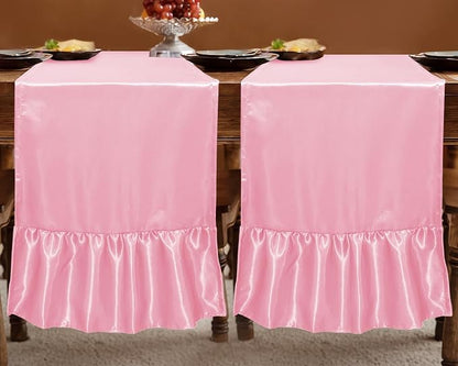 2 Pack Pink Satin Table Runner 12 x 72 Inch | Ruffle Design, Luxurious Dining - Image 3