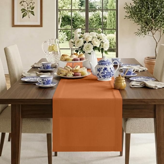 Classic Linen™ by D'Moksha Rust Table Runner 108 Inches Long, 100% Pure Linen by DMokshaHomes