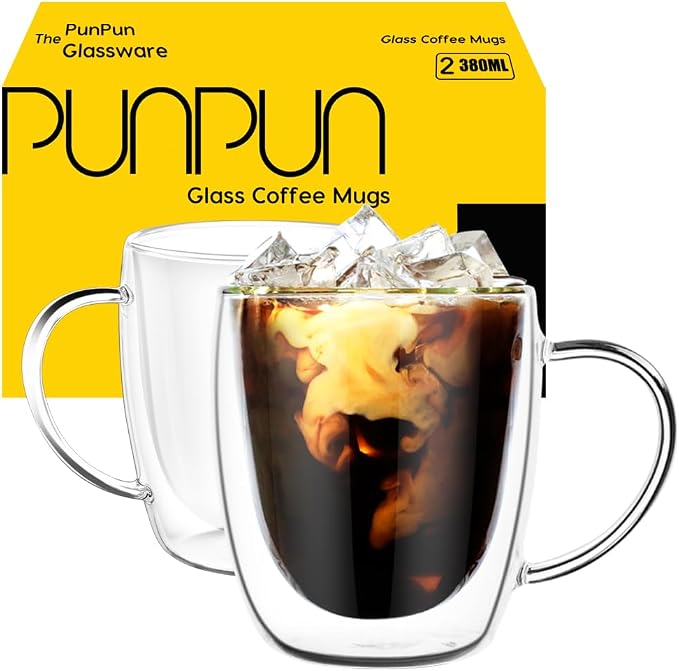 PunPun Coffee Cups Clear12.9OZ. 380ml Coffee Mugs, Espresso Cups, Double Wall - Image 8