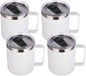 Volhoply 14oz Insulated Stainless Steel Coffee Mug with Lid Bulk 4 Pack,Not Suitable for Sublimation,Double Wall Vacuum Travel Coffee Cup with Handle, Reusable Metal Camping Mugs Keep Cold(White,4)