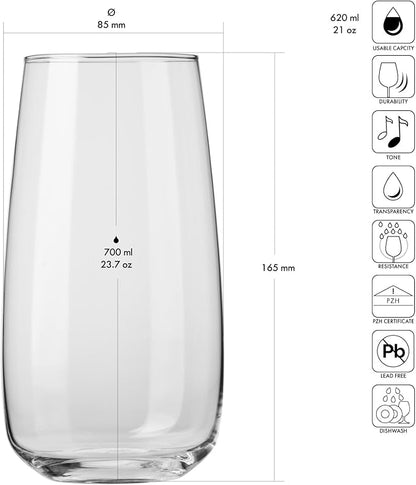 Krosno glasses for water, juices,lemonade, iced tea Elegant design | Set of 6 | Capacity 23.7 Fl Oz | Modern collection | Ideal for home, restaurant, parties | Dishwasher safe