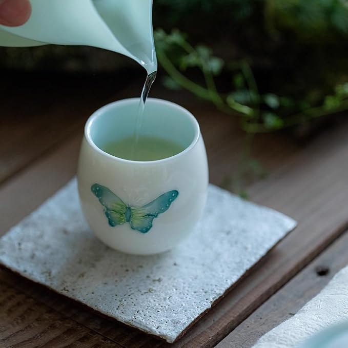 KAMMAK Tea Cup, 2.3oz Small Tea Cups Set of 2, Ceramic Teacups - Image 5
