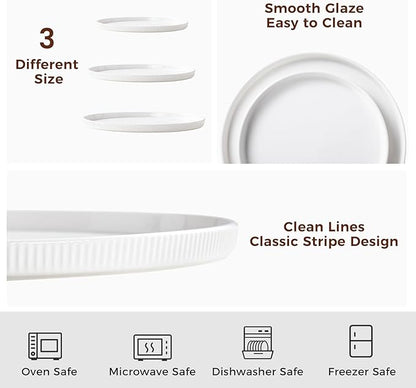 3 Packs Serving Platters, Large Serving Tray, Round Platters for Serving Food, Food Tray for Veggie Fruit Snack Dessert Cheese, White Ceramic Serving Trays for Party, Entertaining, 12.8”/10.8”/8.8”