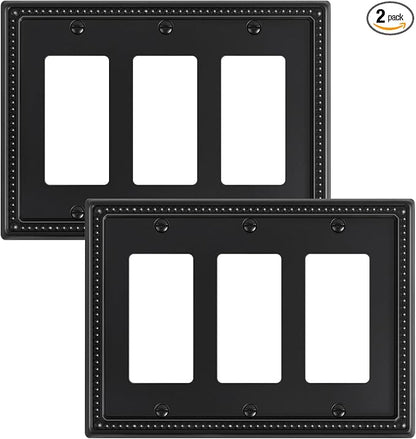 2-Pack Triple Decorator Outlet Cover Plate, Black Pearls Decorative Switch Plates and Outlet Covers, Metal Wall Plates for Electrical Outlets, Receptacle, GFCI Outlet, Dimmer Switch