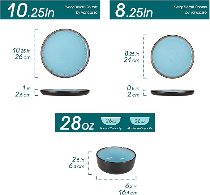 vancasso Plates and Bowls Sets, 24 Pieces Stoneware Dinnerware Sets - Image 2