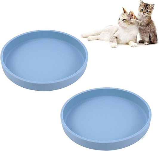 Silicone Dog Bowl Shallow Cat Food Bowls, 6 Inch Wide Cat Bowls Whisker Friendly, No Spill Less Mess Dog Plates for Dry and Wet Food, Set of 2 Puppy Bowls for Small Dogs and Cats