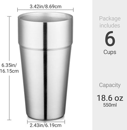Beasea Stainless Steel Cups 19 oz, 6 Pack Large 18.6oz 550ml Stackable - Image 2