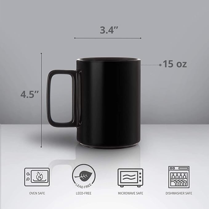 E-liu Large 15 Ounces Porcelain Coffee Mug Tea Mugs Set of 6 | Cups - Image 2