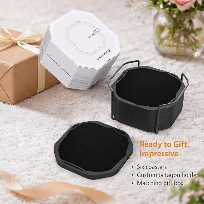 UMIRRO Absorbent Felt & Silicone Coasters Set of 6 - Image 6