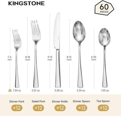 18/10 Flatware set for 12, 60 Piece Stainless Steel Silverware Cutlery Set | - Image 2