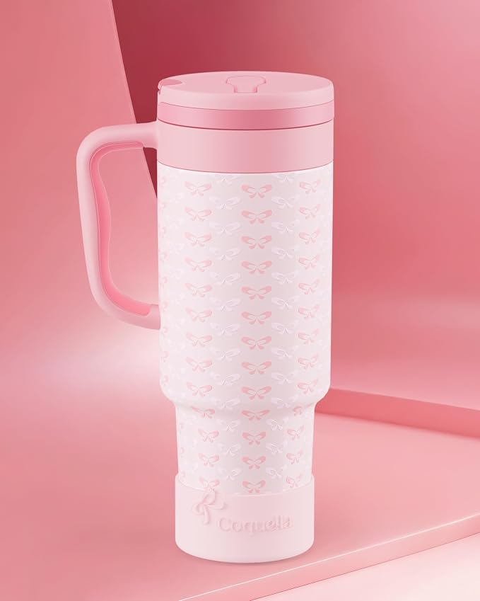40 oz Insulated Tumbler with Handle and Push-Button Straw Lid, Stainless Steel - Image 2