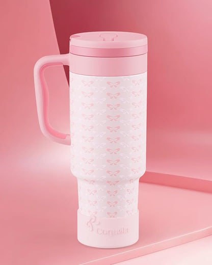 40 oz Insulated Tumbler with Handle and Push-Button Straw Lid, Stainless Steel - Image 2