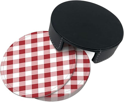 6 Pcs Farmhouse Decoration Farm Red and White Plaid Buffalo Check Leather - Image 5