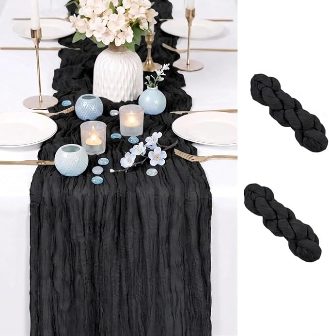 2 Pack Black Cheesecloth Table Runner 17x108 Inch Boho Rustic Semi Sheer Gauze by Unknown